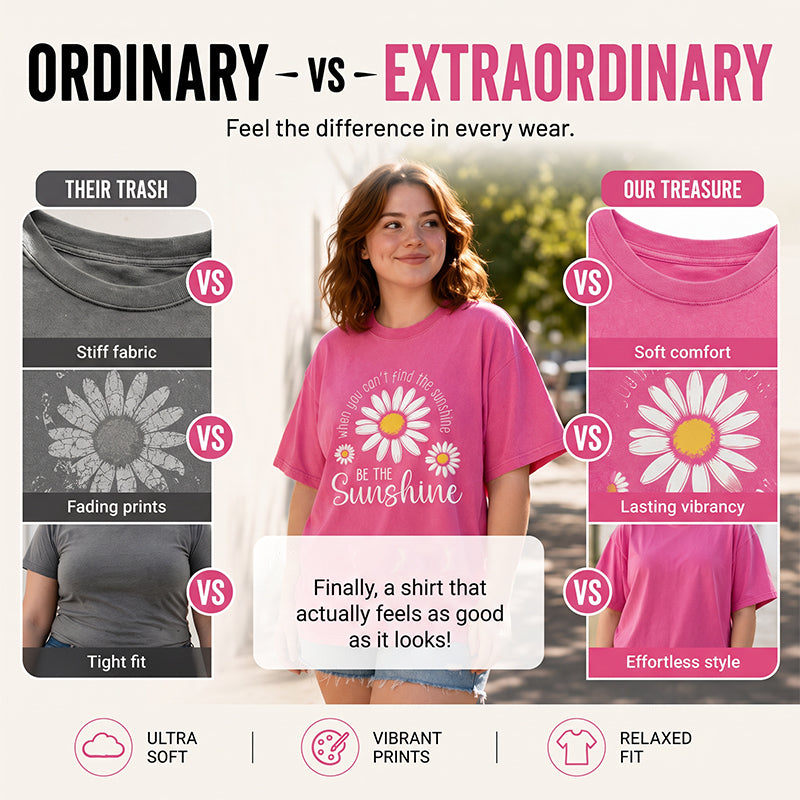 🌼LIMITED TIME 51% OFF! 👕 Vintage Washed Daisy T-Shirt – Soft Breathable Blend, Relaxed Drop Shoulder Fit and Retro Everyday Style