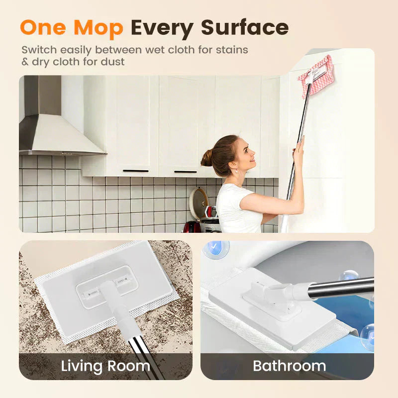 🔥2026 Hot Sale 50% OFF🔥Flat Mop with Stainless Steel Handle, come with Reusable Washable Mop Cloths🏆