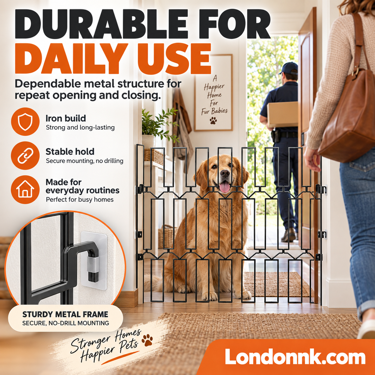 🥳2026 BESTSELLER🥾 Pet Gate – Expandable Metal, No-Drill Setup – Folds Away Neatly – Durable for Daily Use – Ideal for Entryways & Hallways! 🛡️💨