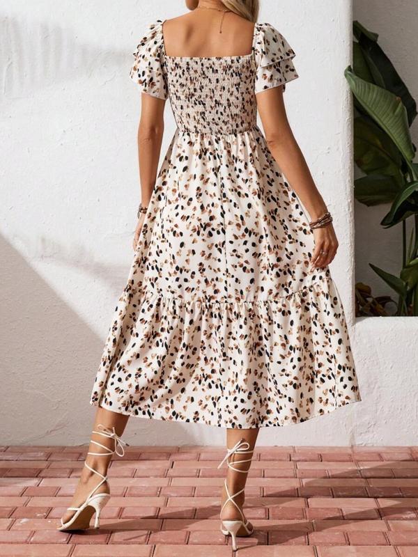 🌈2026 Summer Hot Sale 51% OFF!✨Square Neck Floral Midi Dress – Smocked Bodice, Flowy Tiered Skirt🌸1