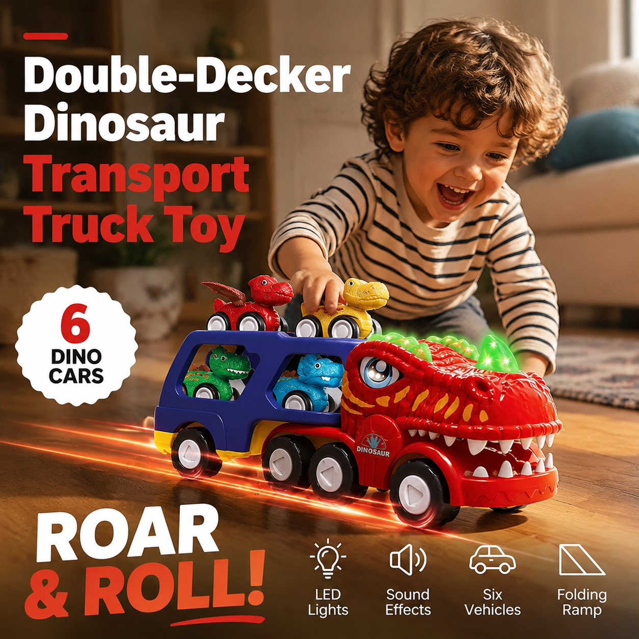 🚛Double-Decker Dinosaur Transport Truck Toy