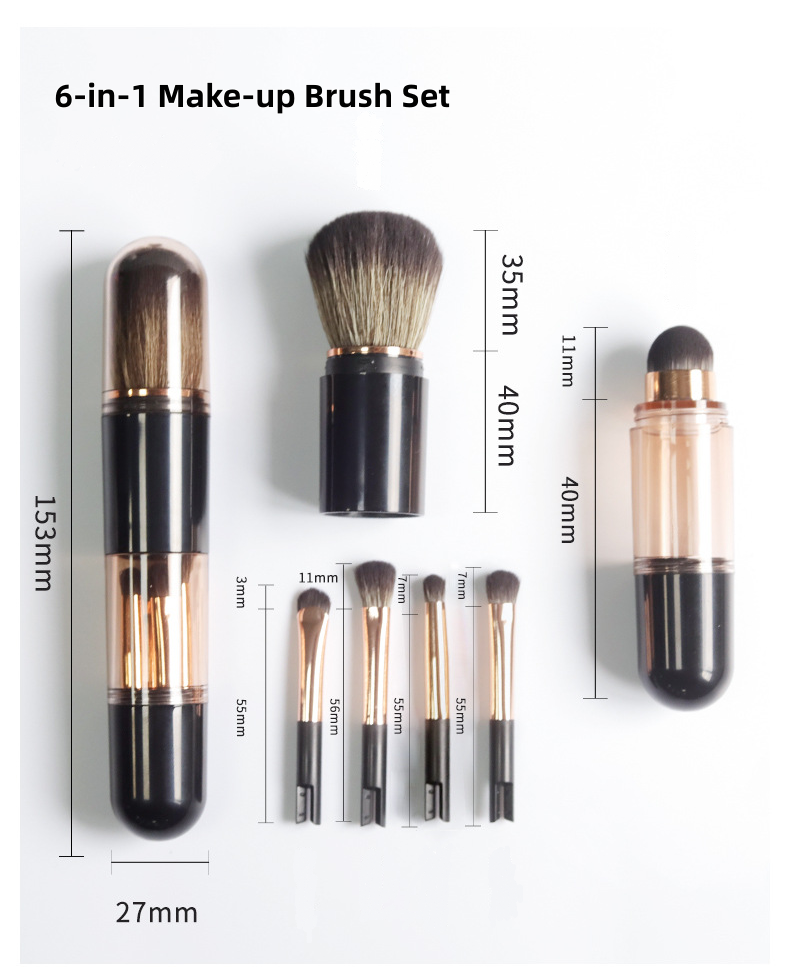 🖌️LAST DAY SALE 60% OFF !!📢Portable Retractable Makeup Brush Set – Multifunctional Travel Cosmetic Tool with Powder, Blush & Silicone Lip Brush
