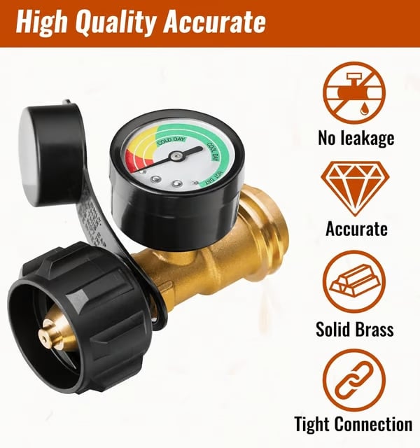 ✨️Universal Propane Tank Gauge for 5-40 Pound LP Tanks | Gas Level Indicator for Grill, Heater, RV Camper, QCC1/Type 1 Connection