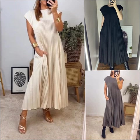 🌹Mother's Day Promotion 🎁Sleeveless Pleated Simple Solid Color Dress