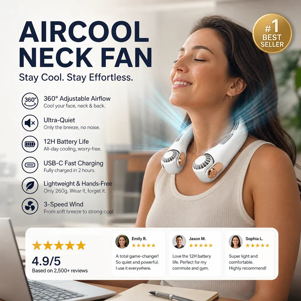 🥳2026 HOT SALE❄️ 40% OFF!🌡️🍃 Neck Air Conditioner Fan – Ultra‑quiet, 360° rotating, 3 speeds. Hands‑free cooling, long battery. Summer essential! 😎🌬️