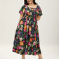 ⏰Summer Hot Sale 52% OFF💃Floral Smocked Square Neck Midi Dress with Pockets