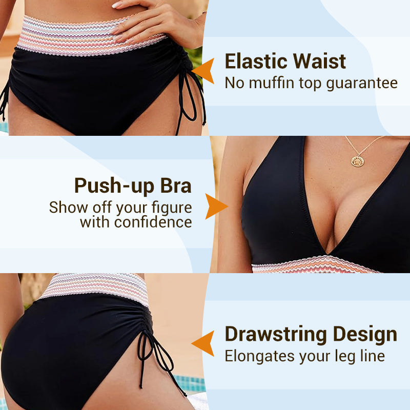 🔥Last Day Sales - Just ￡13.99😍👙High Waisted Tummy Control Color Block Bikini Sets