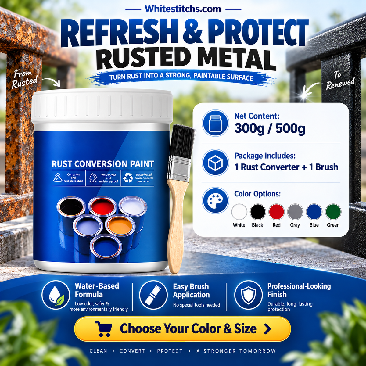 🛡️ 50% OFF NOW! &Buy More Save More🎨 Weatherproof Rust Converter Paint – Turns Rust into Paintable Surface, Stops Corrosion & Blocks UV – No Sanding Needed ✨