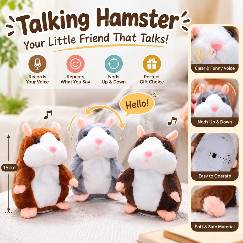 🐹 Last Day Special Price £9.99！✨Talking Hamster Plush – repeats whatever you say, auto head-shaking, hilarious fun for kids & adults.🎁