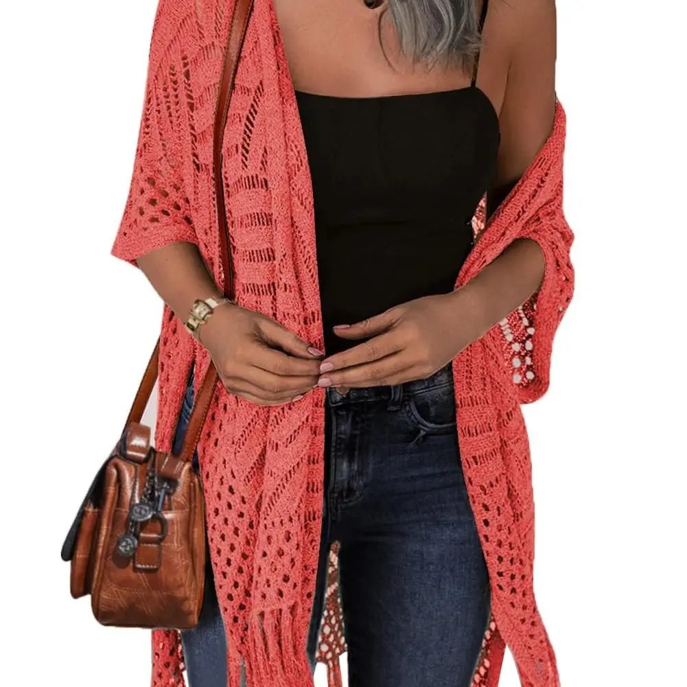 🔥 Limited-Time Offer😍Women’s Oversized Knit Cardigan – Lightweight Crochet Tassel Kimono for Spring & Summer 🌸