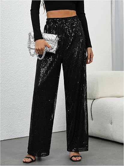 🔥Limited-time offer-Women's Sequin Sparkle Wide Leg Pants with Elastic Waistband