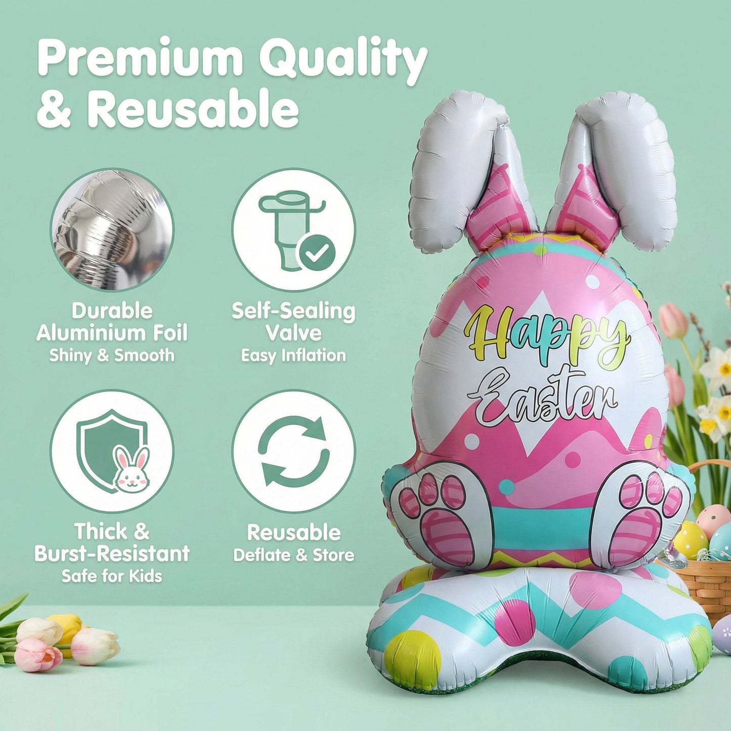 🐰🎉Giant 3D Standing Bunny Balloon Self-Supporting Festive Cheer