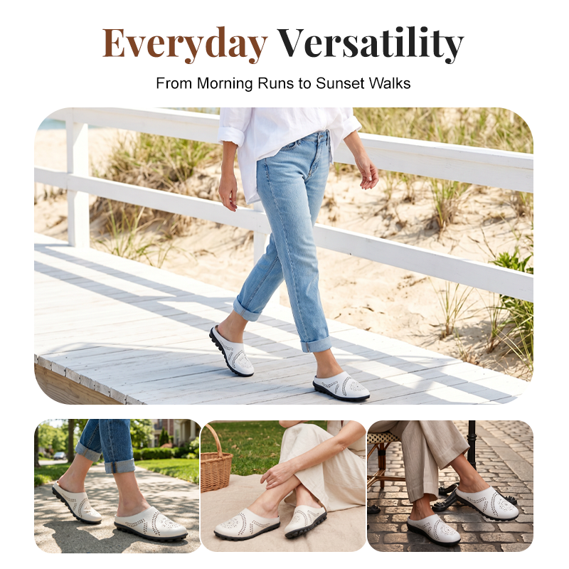 Loose-fitting slippers with a floral cutout, suitable for all foot types