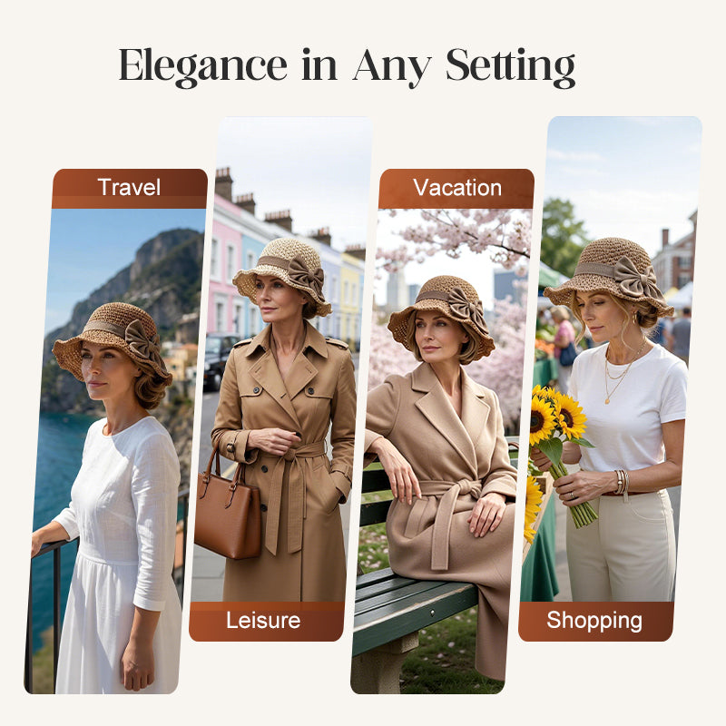 🎀 52% DISCOUNT 👒 | Straw Hat with Retro Bow – Foldable & Breathable for Summer
