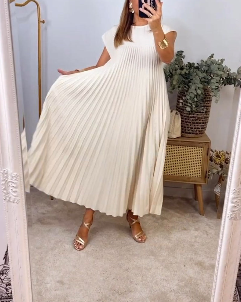 🌹Mother's Day Promotion 🎁Sleeveless Pleated Simple Solid Color Dress