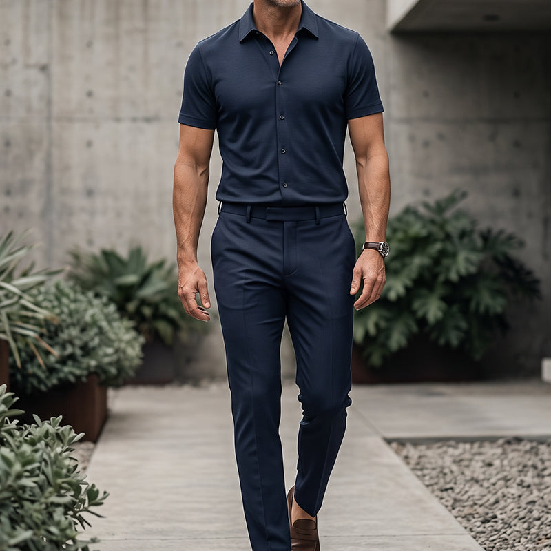 👔58% OFF NOW! 2026 New Arrival Men's Lightweight 2-Piece Casual Suit – Short Sleeve Button Down Shirt & Modern Slim Fit Dress Pants Set, Moisture Wicking Breathable Fabric All-Day Comfort Outfit for Business Daily Vacation