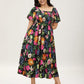 ⏰Summer Hot Sale 52% OFF💃Floral Smocked Square Neck Midi Dress with Pockets