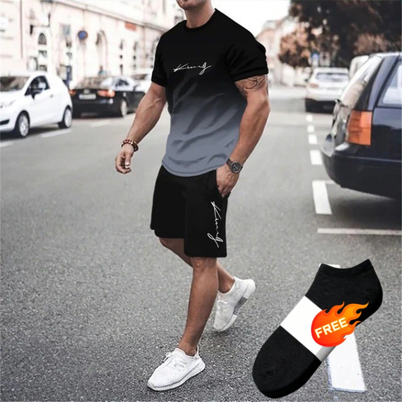 🏖️Summer Cool Deal:😎Men's Gradient Color T-Shirt & Shorts Set