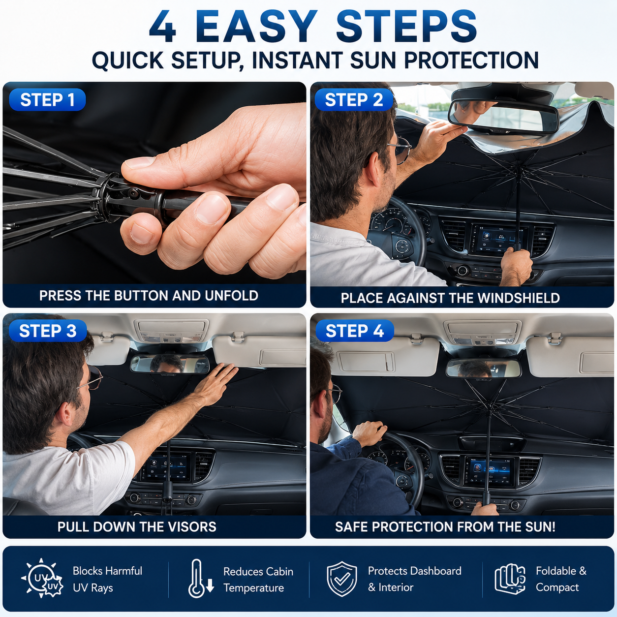 ☀️ 50% OFF NOW!🚗 Foldable Car Window Sunshade – Blocks UV rays and heat – Protects the dashboard and interior 🛡️