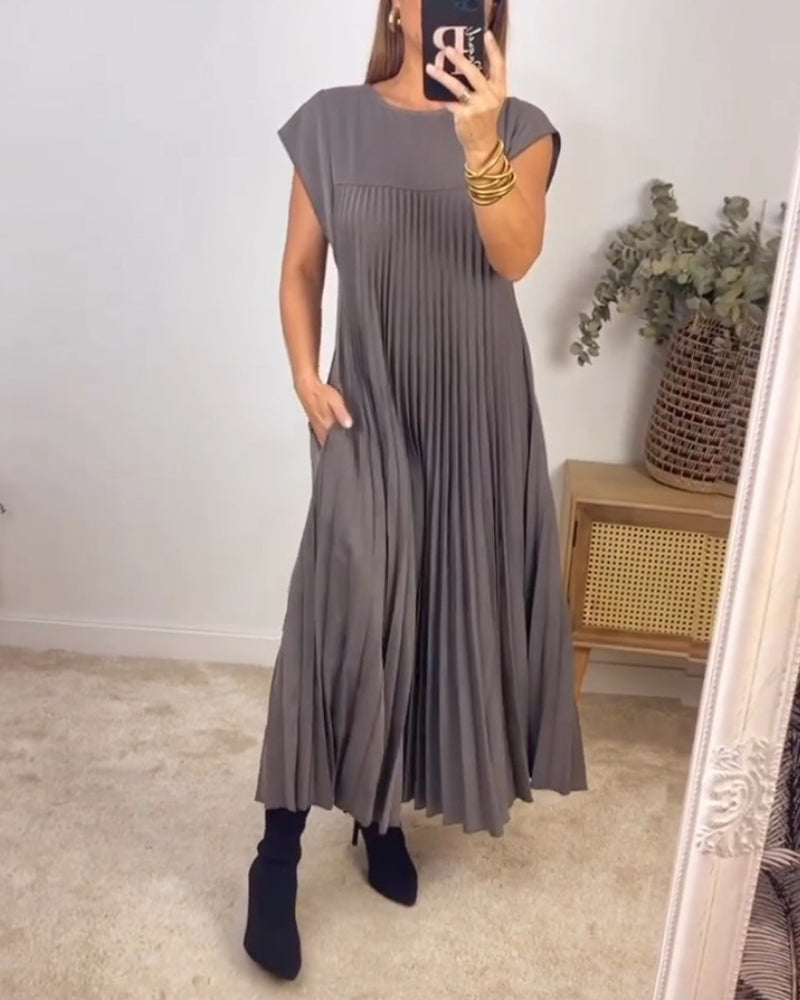 🌹Mother's Day Promotion 🎁Sleeveless Pleated Simple Solid Color Dress
