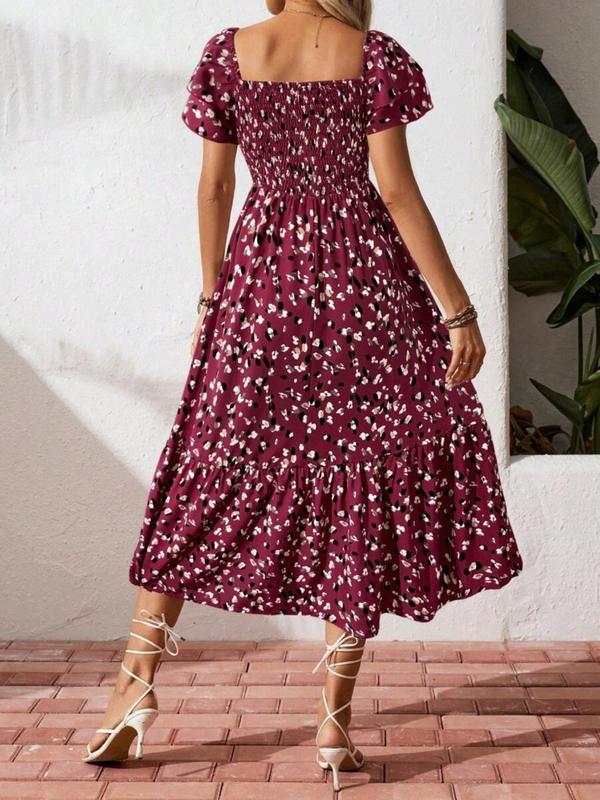 🌈2026 Summer Hot Sale 51% OFF!✨Square Neck Floral Midi Dress – Smocked Bodice, Flowy Tiered Skirt🌸1