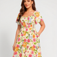 ⏰Summer Hot Sale 52% OFF💃Floral Smocked Square Neck Midi Dress with Pockets