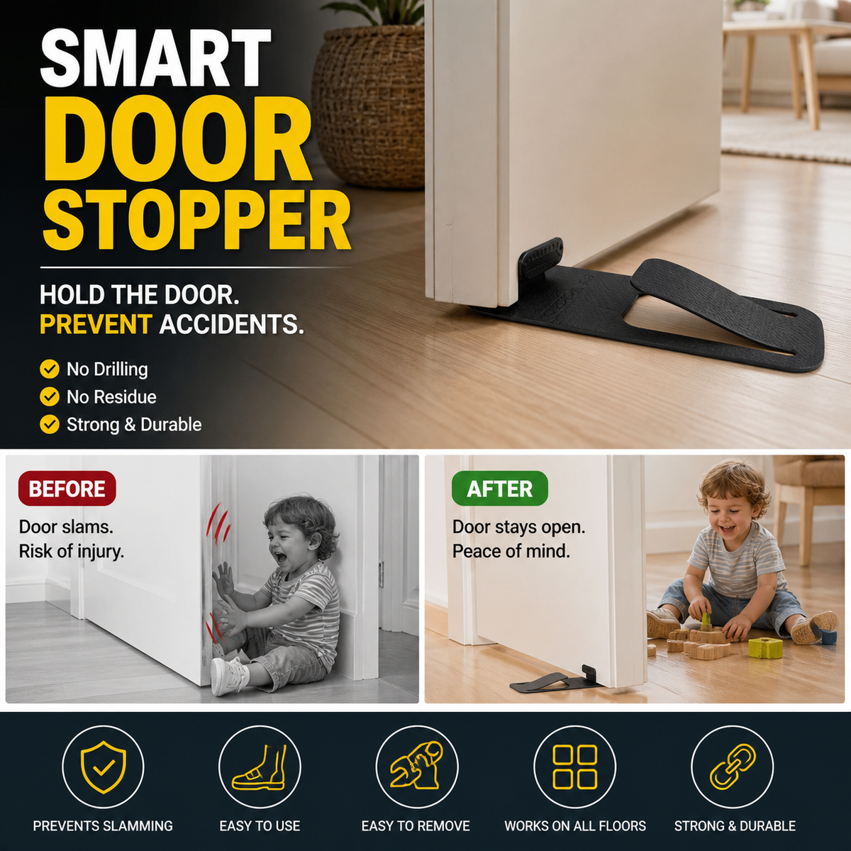 🥳2026 HOT SALE🥳🚪Door Stopper Protector –  No-drill, residue-free & holds doors open. Safe & simple – stock up & save! 🏠✅