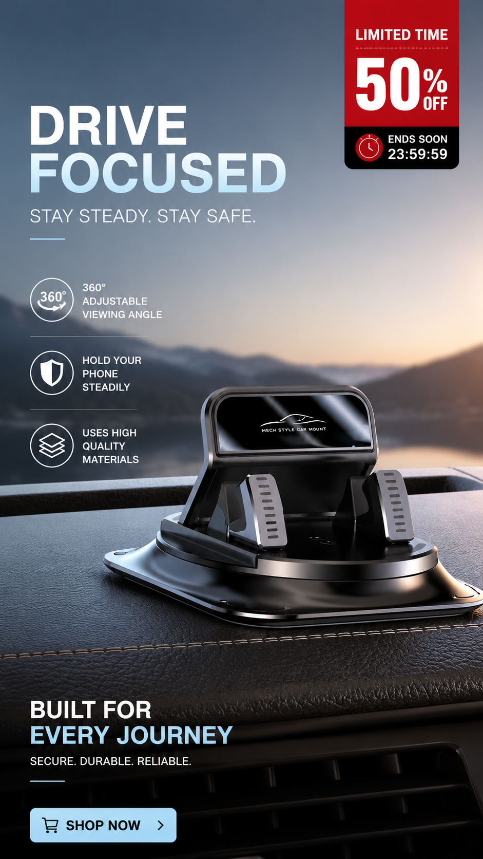 🔥360° Car Phone Holder 🏆 – Rock-Solid Suction, Fits All Phones 🔄