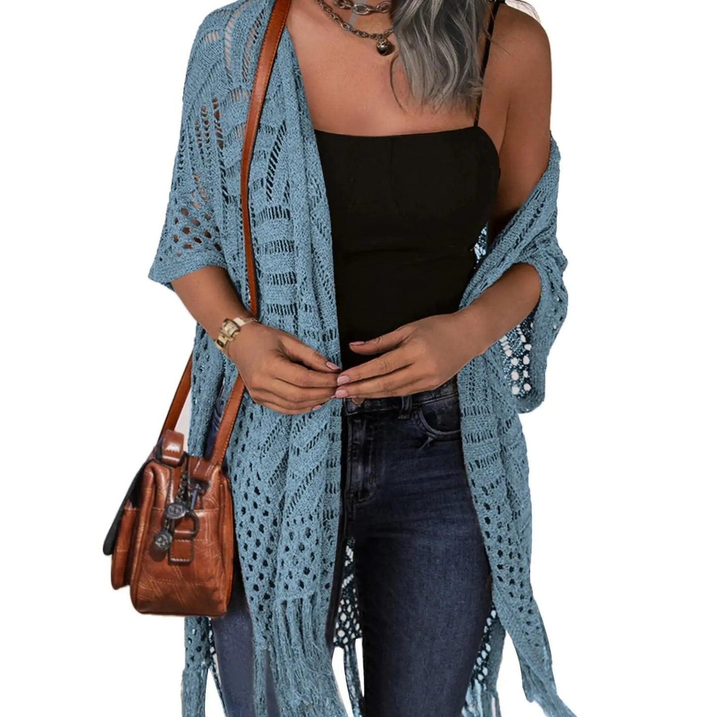🔥 Limited-Time Offer😍Women’s Oversized Knit Cardigan – Lightweight Crochet Tassel Kimono for Spring & Summer 🌸