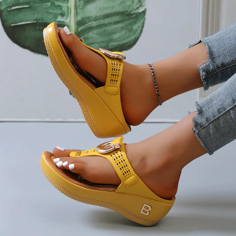 🔥HOT SALE🔥Women's Leather Wedge Slide Sandals（Buy Two Free Shipping）