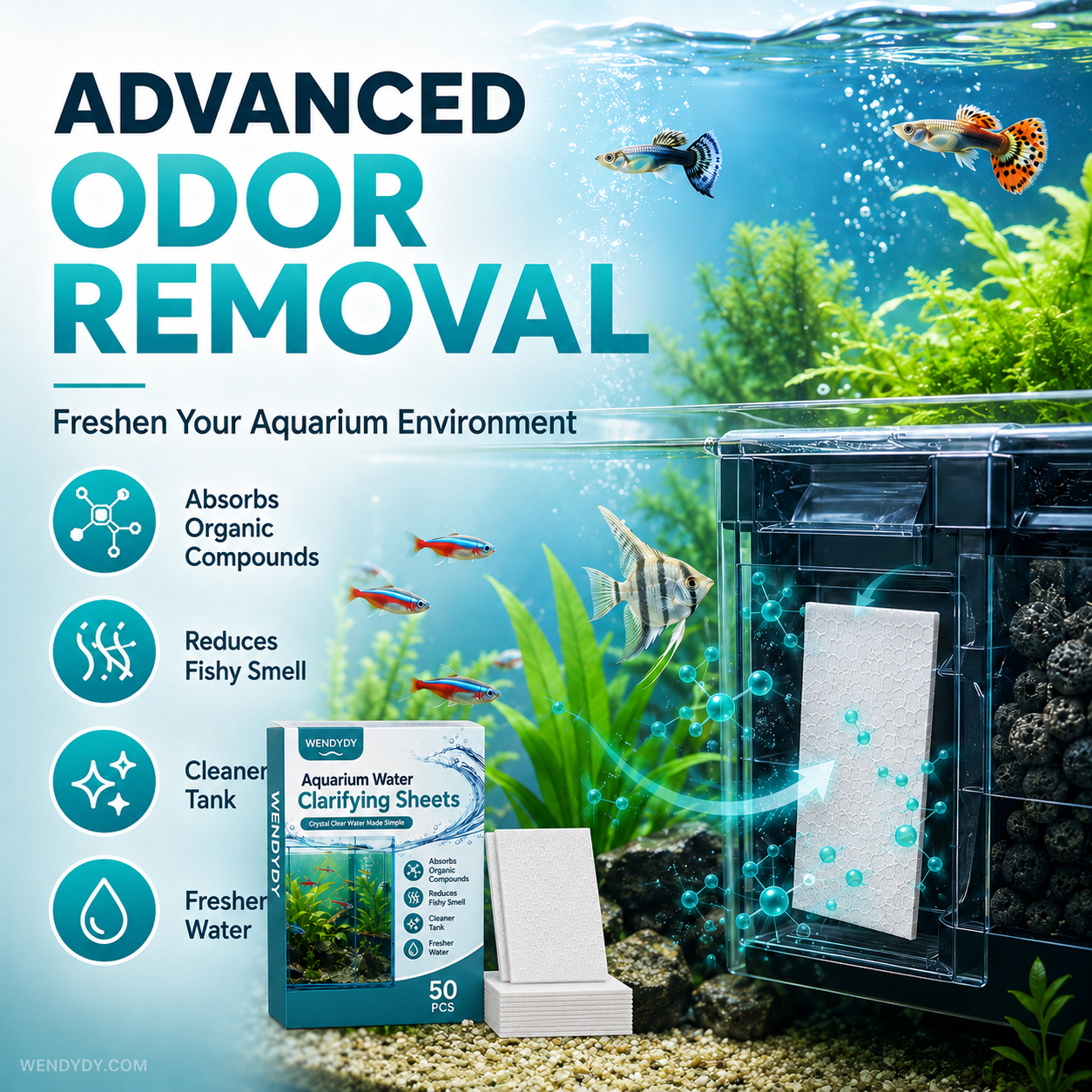 🐠 BUY 1 GET 1 FREE! ✨ AQUARIUM CLARIFYING SHEETS - Crystal Clear Water in 24 Hours, Removes Odors and Impurities, Safe for All Fish and Plants 🌿🔮