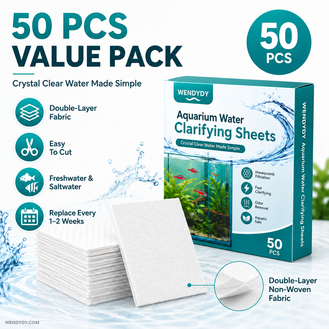 🐠 BUY 1 GET 1 FREE! ✨ AQUARIUM CLARIFYING SHEETS - Crystal Clear Water in 24 Hours, Removes Odors and Impurities, Safe for All Fish and Plants 🌿🔮