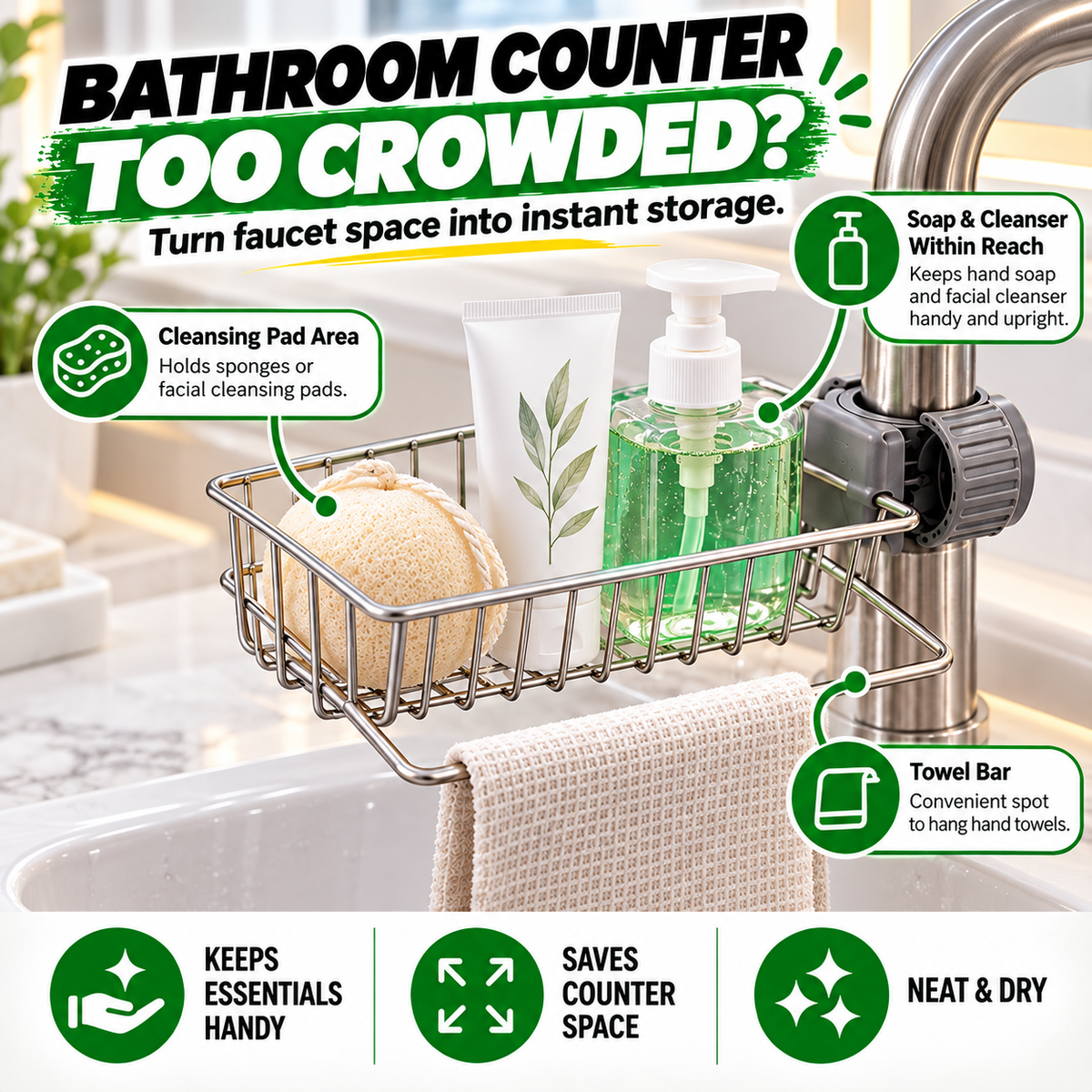 Stainless steel storage rack for the kitchen sink
