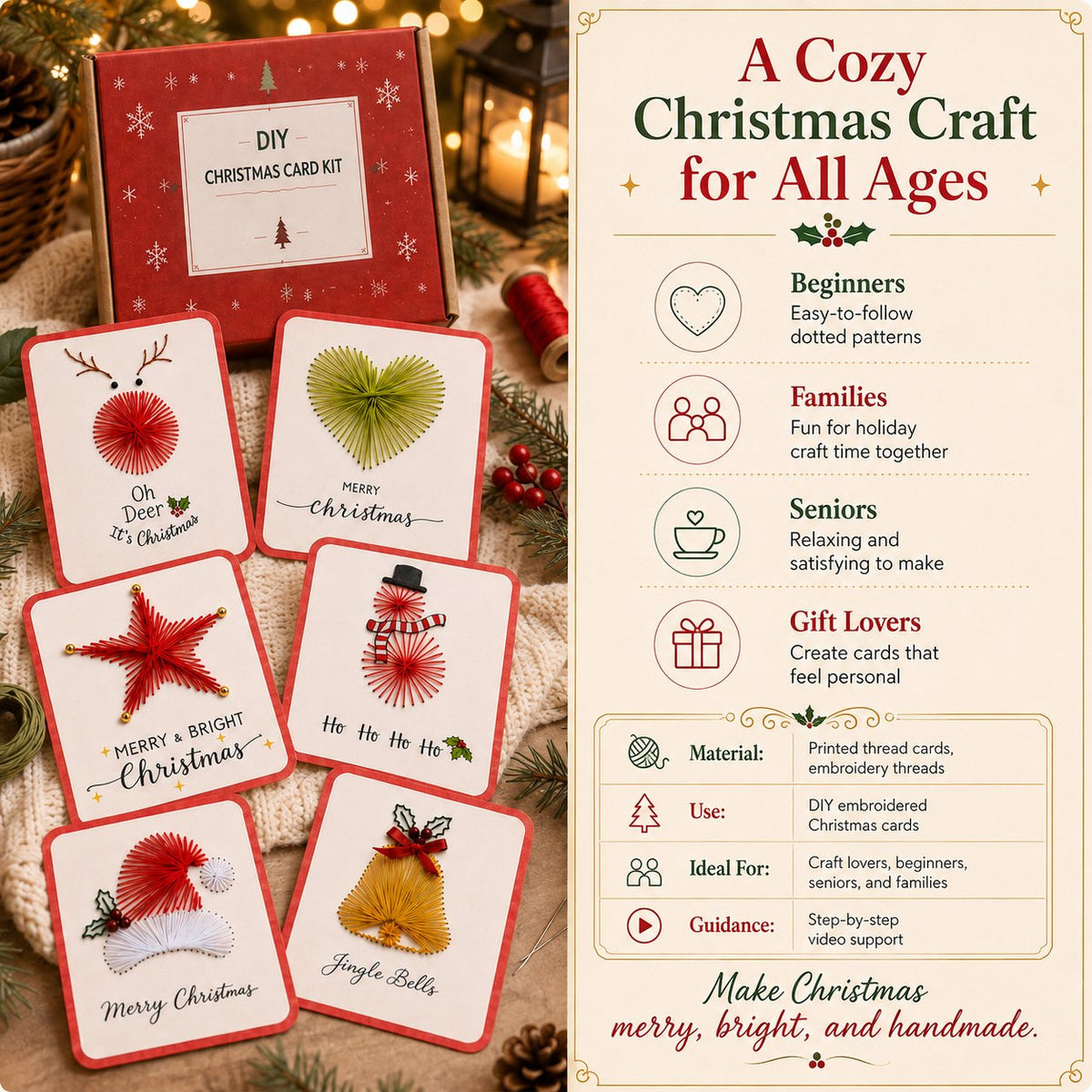 🏆🔥💖🎄 🧵Merry & Bright Christmas DIY Kit– Create Beautiful Handmade Holiday Cards ✨