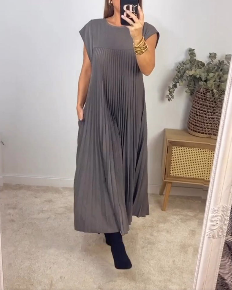 🌹Mother's Day Promotion 🎁Sleeveless Pleated Simple Solid Color Dress