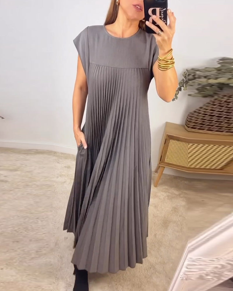 🌹Mother's Day Promotion 🎁Sleeveless Pleated Simple Solid Color Dress