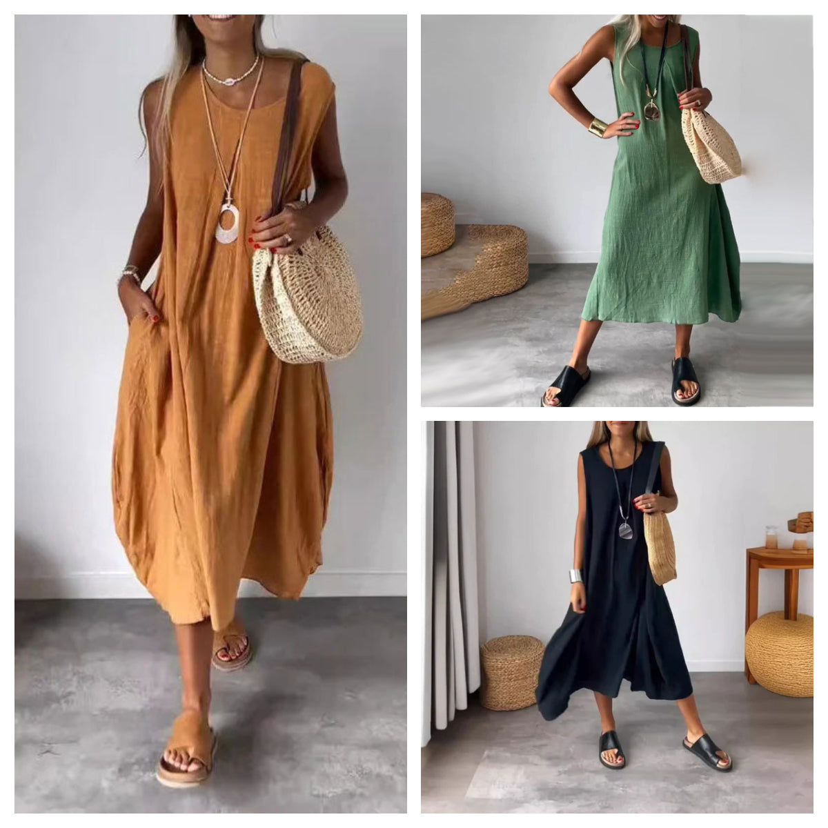 🎁2025 new styles 💫Cotton and Linen Sleeveless Casual Dress with Pocket