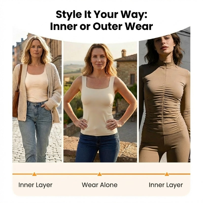 2-Piece Set💕Women’s U Neck Thermal Tank Tops with Built-In Bra