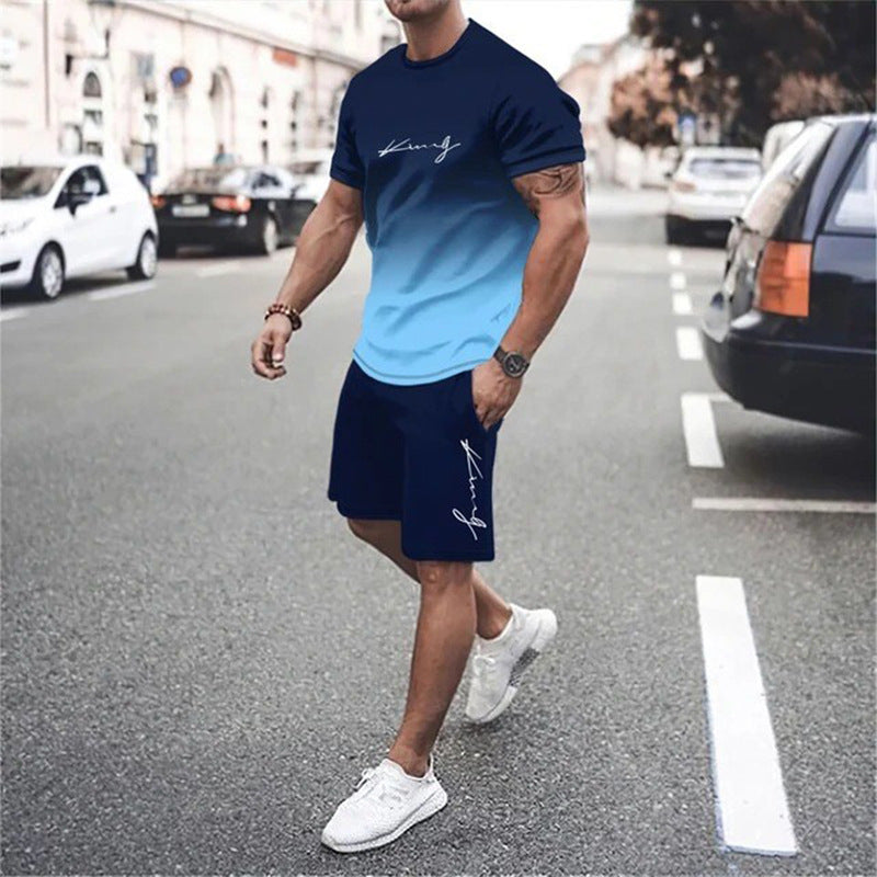 🏖️Summer Cool Deal:😎Men's Gradient Color T-Shirt & Shorts Set