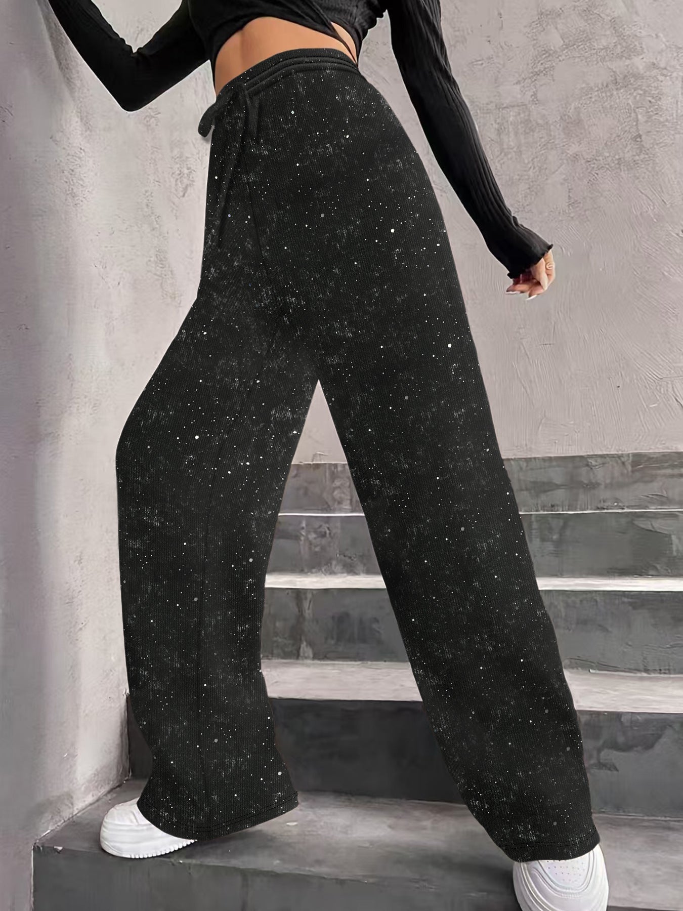 🔥Limited-time offer-Women's Sequin Sparkle Wide Leg Pants with Elastic Waistband