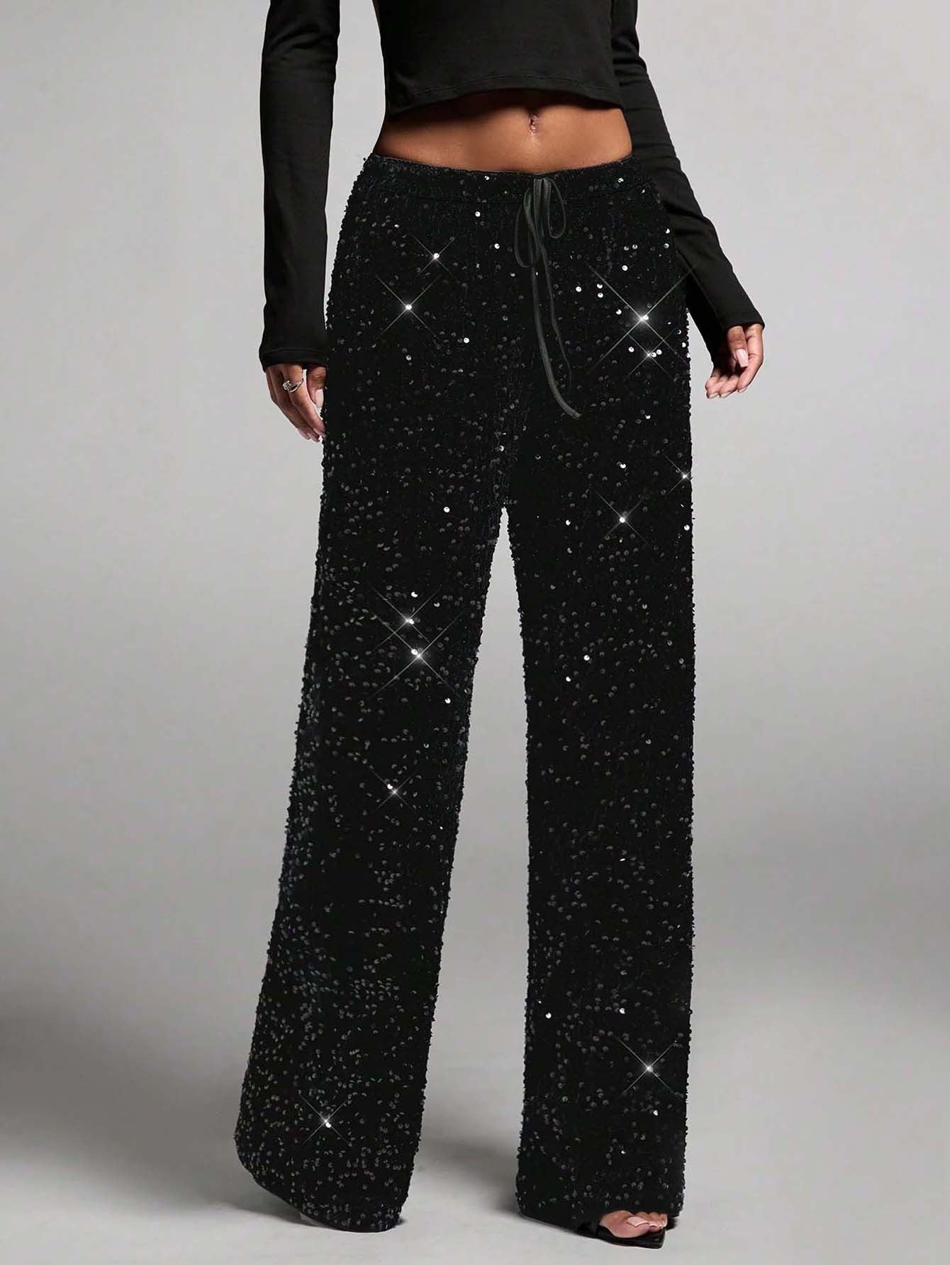 🔥Limited-time offer-Women's Sequin Sparkle Wide Leg Pants with Elastic Waistband