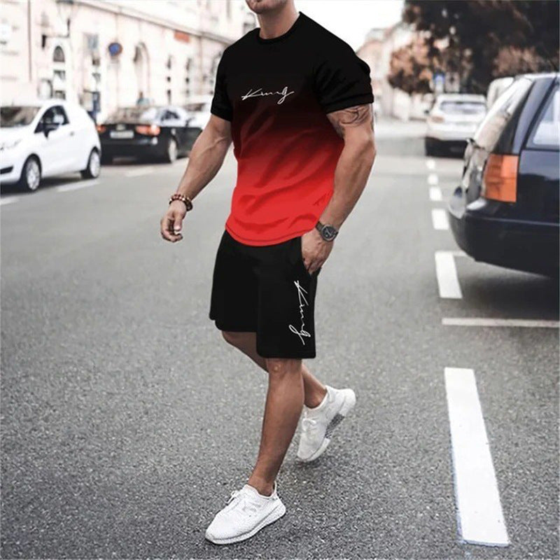 🏖️Summer Cool Deal:😎Men's Gradient Color T-Shirt & Shorts Set