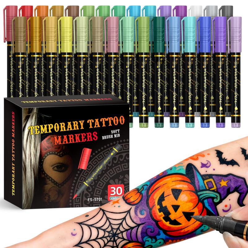 🎁🔥Last day sale 50% OFF🔥Cosmetic Grade Temporary Tattoo Markers for Skin, 10/15 Vibrant Colors Flexible Brush Tip Pens,, High Detail, Face Makeup Halloween, None Toxic, Office Stationery Writing Tool
