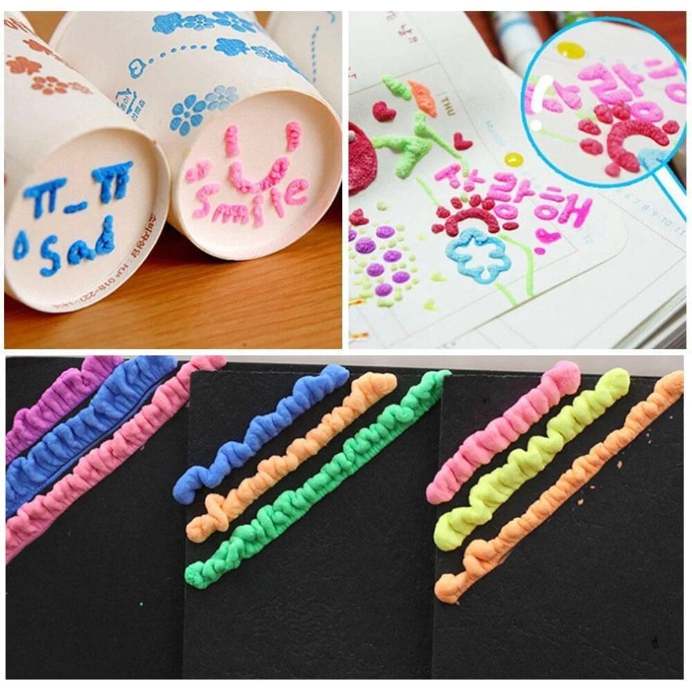 🖍️Magic Puffy Bubble Pens, Heat Activated Popcorn Pens DIY 3D Art Marker for Kids Crafts