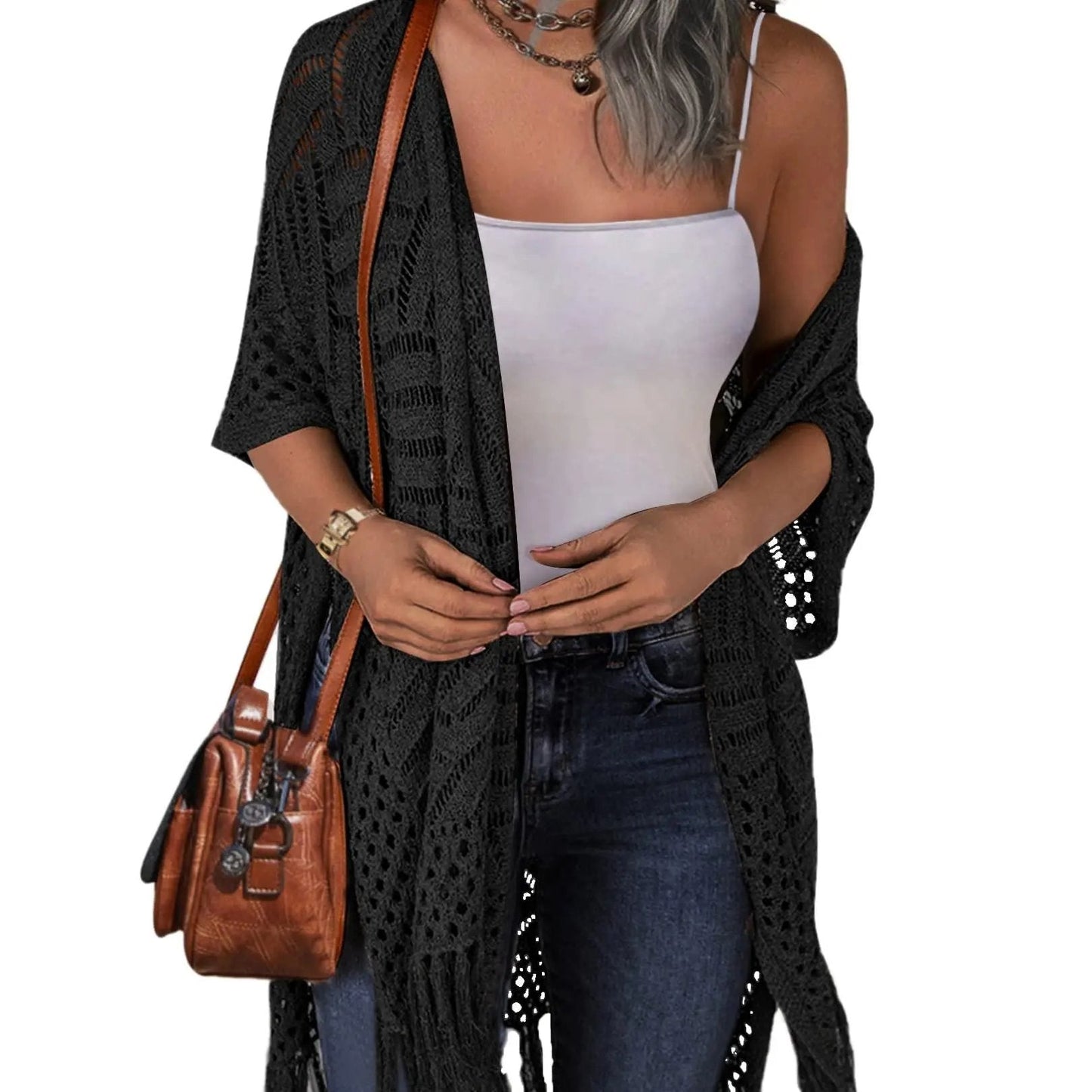 🔥 Limited-Time Offer😍Women’s Oversized Knit Cardigan – Lightweight Crochet Tassel Kimono for Spring & Summer 🌸