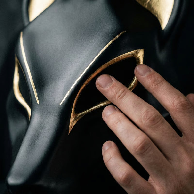 Egyptian Anubis Mask: Hand-Painted Faux Gold Leaf Jackal Mask for Cosplay & Luxury Wall Decor