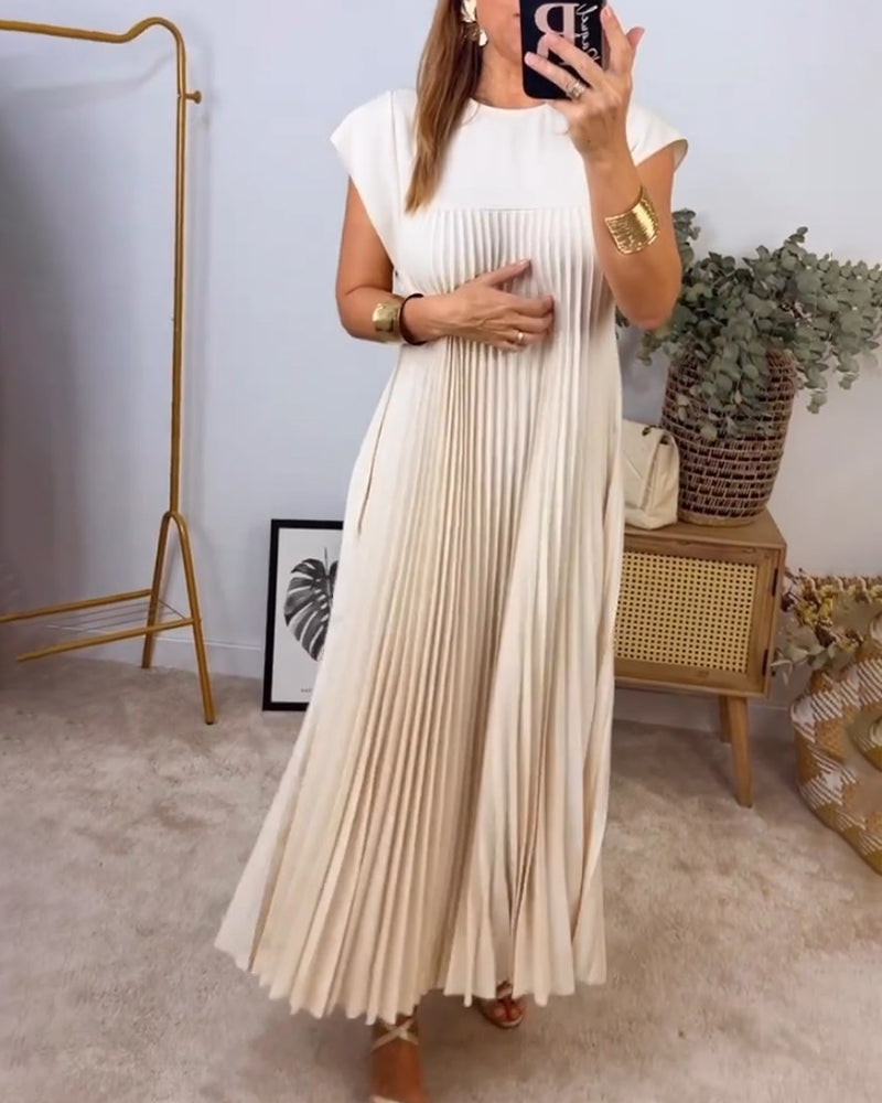 🌹Mother's Day Promotion 🎁Sleeveless Pleated Simple Solid Color Dress