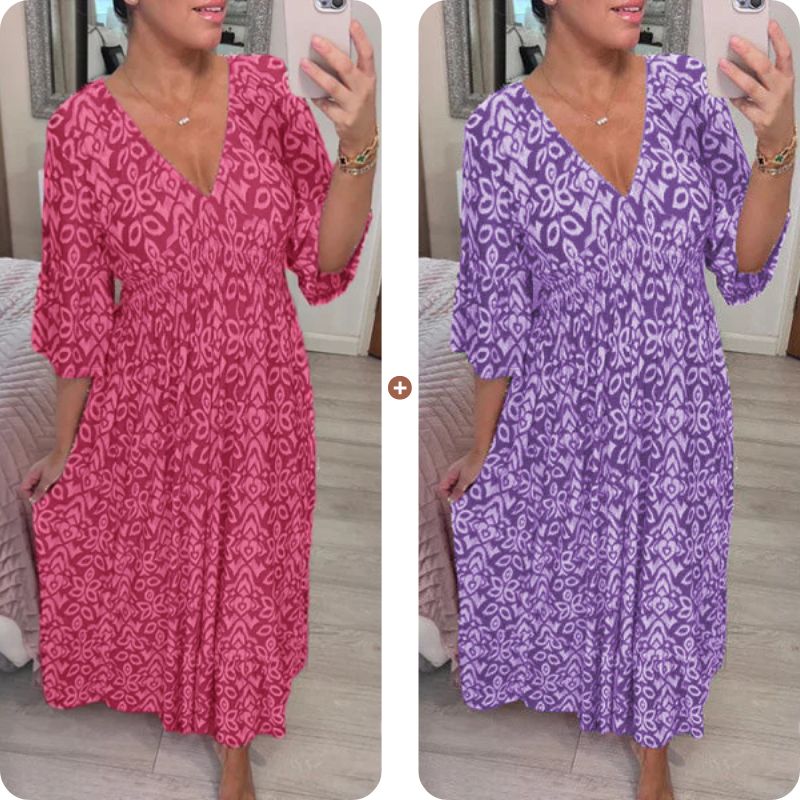 💖LAST DAY SALE 50% OFF💖Bohemian casual print V-neck waist wrap long dress