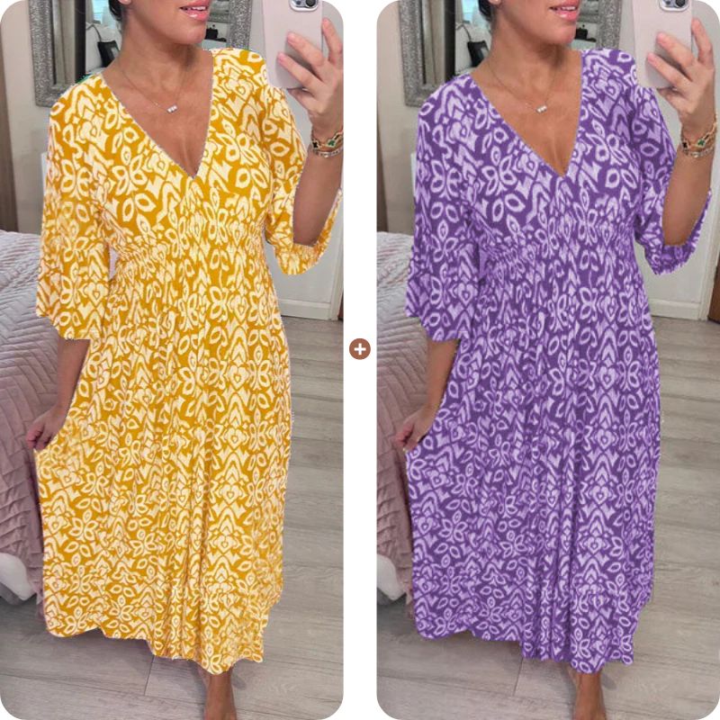 💖LAST DAY SALE 50% OFF💖Bohemian casual print V-neck waist wrap long dress