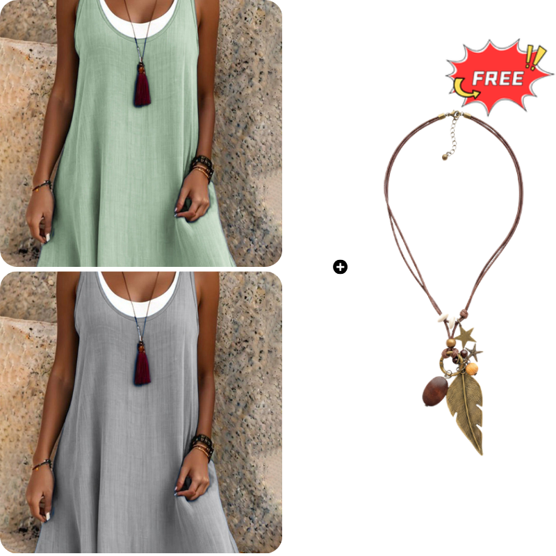 ⏰Last Day Sale 46% Off💃Women's Casual Loose Sleeveless Fake Two Piece Tank Dress